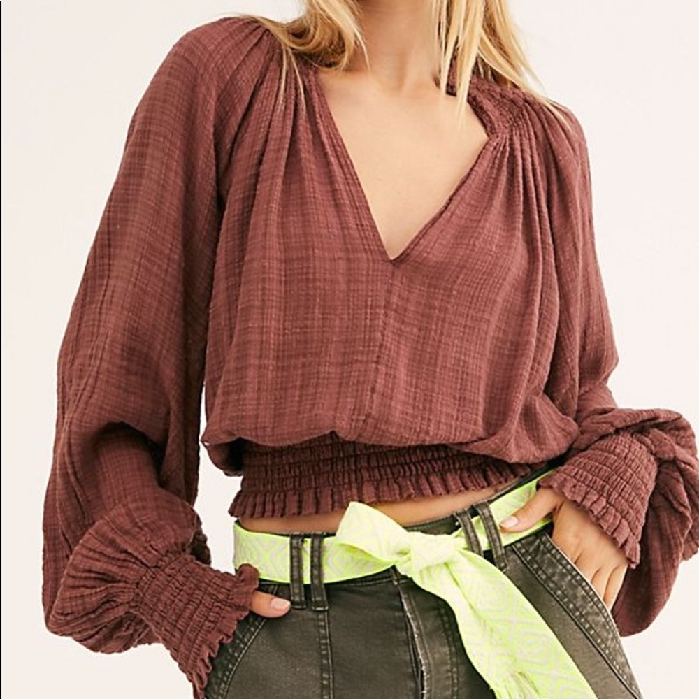 Free People Solid Smocked Top